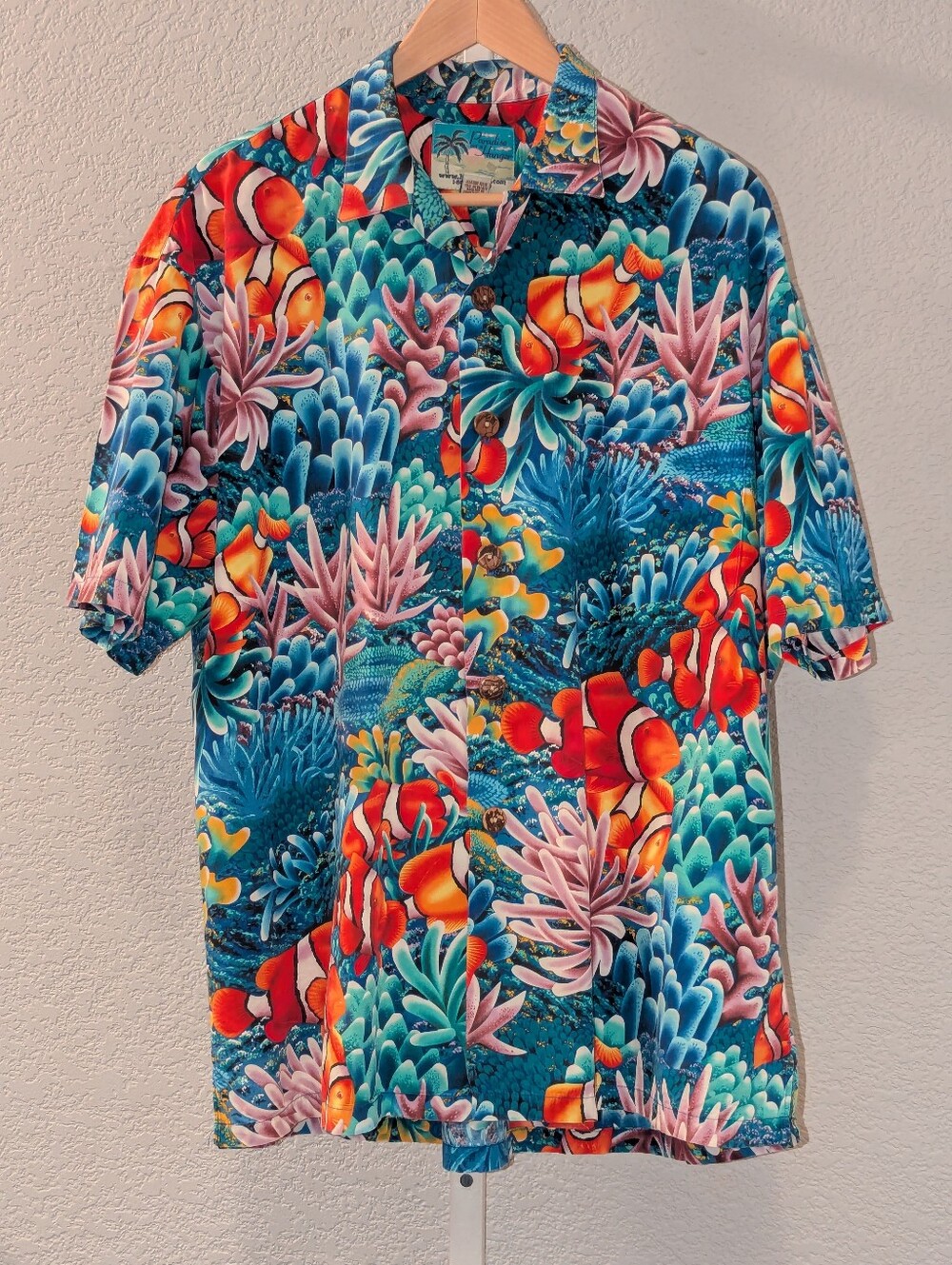 Paradise on a Hanger Clownfish Coral Reef Aloha Shirt Nemo Style